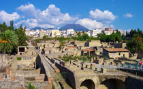 Excavations of Herculaneum and view of Vesuvius